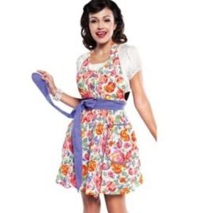 Grandway Floral Apron with Purple Tie Floral Kitchen